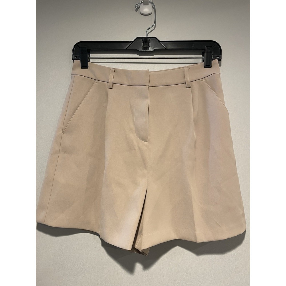 Open Edit Women's Suit Short Size Small Pleated Dressy High Waisted Long Khaki